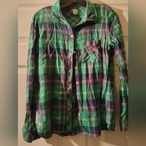 GAP Plaid Button-Down Shirt in Green and Purple